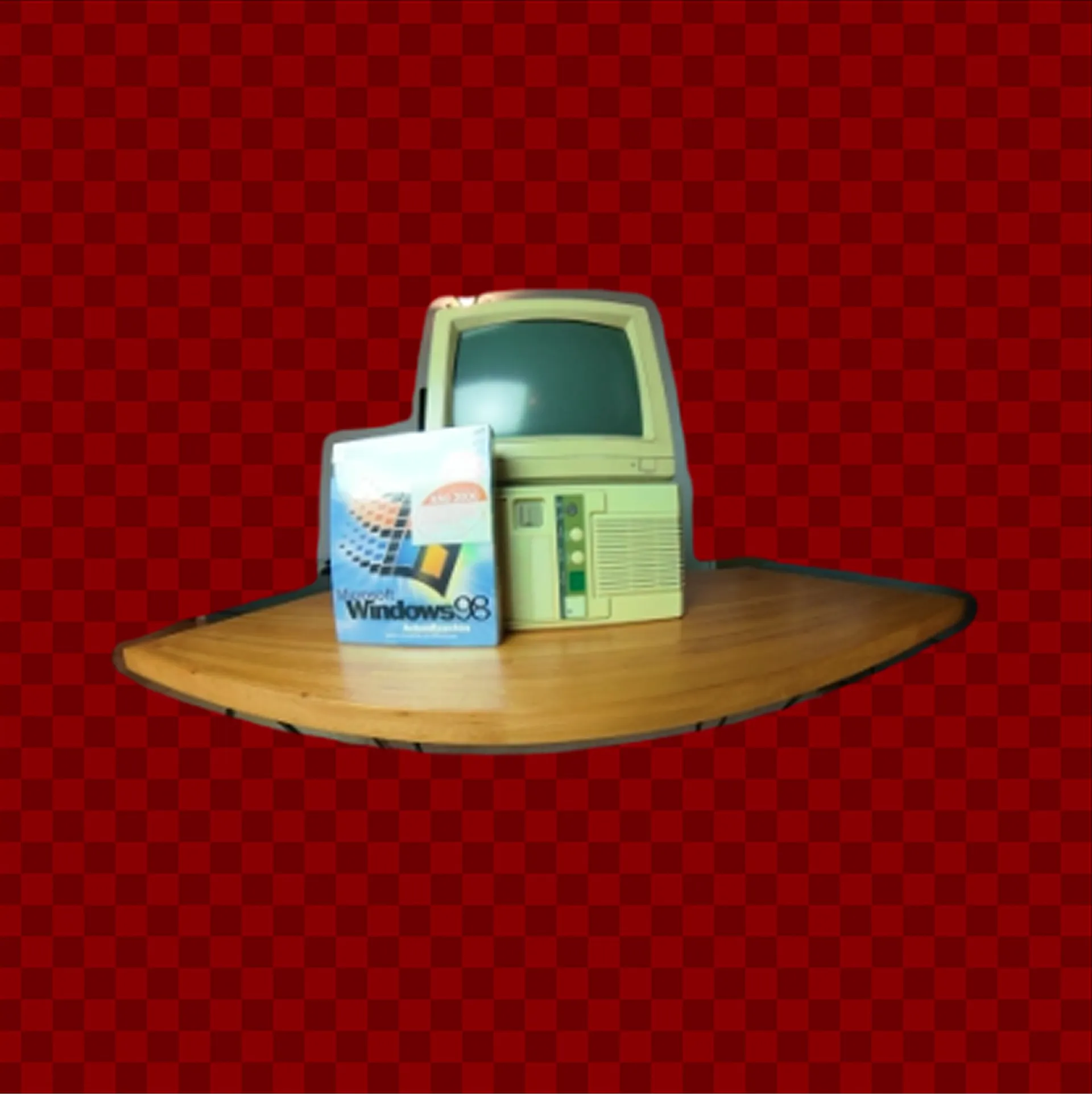 YOLO segmentation mask over the silhouette of the vintage PC